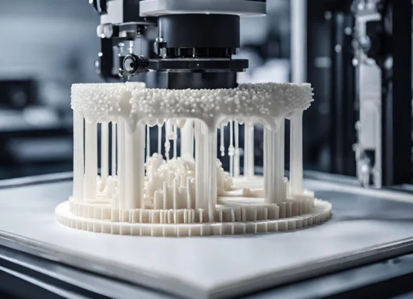 Protótipo 3D em processo de impressão, demonstrando a tecnologia avançada