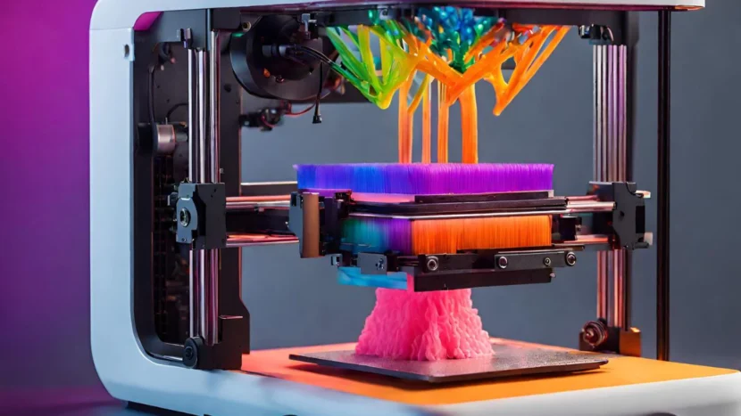Customização na Impressão 3D:Uma impressora 3D produzindo um objeto personalizado.