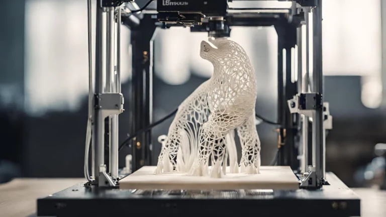 Uma impressora 3D criando um protótipo, representando o processo de criação com tecnologia 3D.